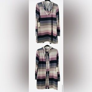 Cozy Striped Hooded Cardigan - Purple, Blue, Gray